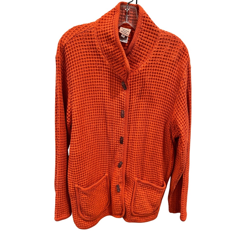 FOCUS Casual Lifestyle Collection Orange‎ Waffle Cardigan Jacket M